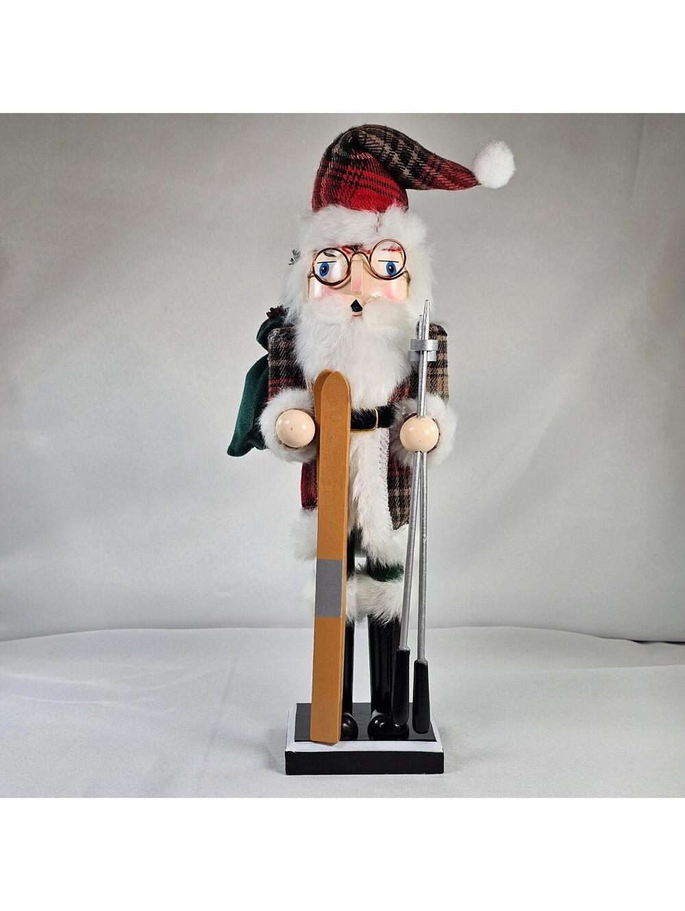 Holiday Home Santa Claus Skiing Nutcracker Plaid Coat Skis 14 In Christmas Decor